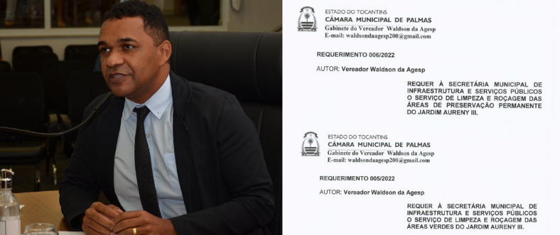 Vereador Waldson da AGESP solicita manutenção das áreas verdes do setor Jardim Aureny III, em Palmas